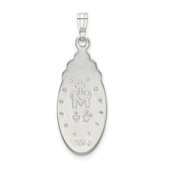 Sterling Silver White Epoxy and Crystal Miraculous Medal Pendant - Picture 3 of 4